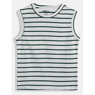                       Boys White  Green Striped Pure Cotton T-shirt                                              