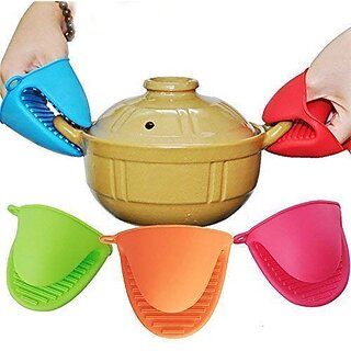 Cooking Gloves Silicone Pot Holder Mitts Heat Insulation Finger Protector Pinch Grips Kitchen Heat Resistant Gloves (1 Pair) (Green)