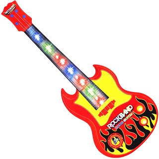                       Aseenaa Rockband Musical Mini Guitar Instrument with Sound  3D LED Lighting Toy  Battery Operated Electronic Music                                              