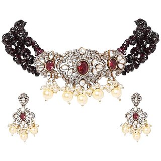 Jewellity Maroon choker Necklace With Earrings Set For Women/Girls NSK-5157