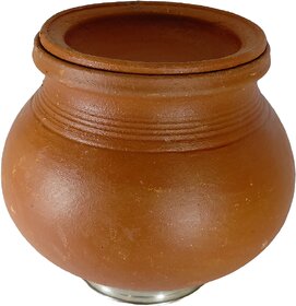 Pongal Pot Clay with Lid, 3.5 Liters Capacity, 1 Qty.