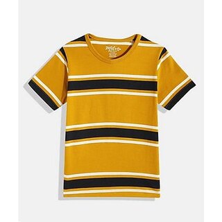                       Boys Mustard Yellow  Black Striped T-shirt                                              