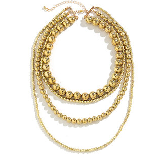                      QUECY Alloy Four Layer Necklace Neck Chain for Women - Golden Colour                                              