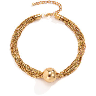                       QUECY Metal Multi Strings Layered Necklace for Women - Golden Colour                                              