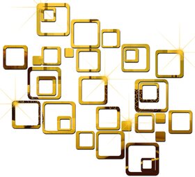 Grahak Trend 30 Six Size Square Golden 3D Acrylic wall Sticker