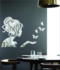 Grahak Trend Angel  4 Butterflies Silver 3D Acrylic wall Sticker.