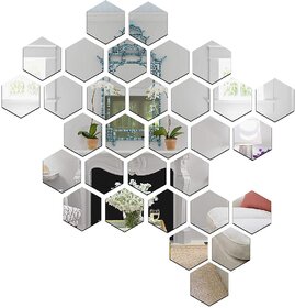 Grahak Trend 31 Hexagon  10 Butterflies Silver (Size 10.5 x 12 cm) 3D Acrylic Wall Sticker.