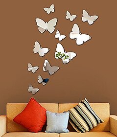 Grahak Trend 3D 12 Butterflies Silver Acrylic Sticker.