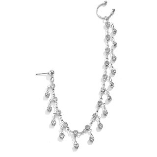QUECY Rhinestone Tassels Nose Chain with Metal Non Piercing Nose Clip for Women - White