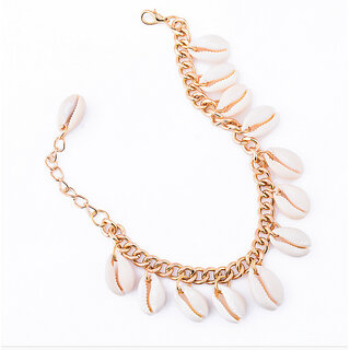 QUECY Aliminium Adjustable Chain with Beach Shells Anklet for Women QUECY Aliminium Adjustable Chain with Beach Shells Anklet for Women