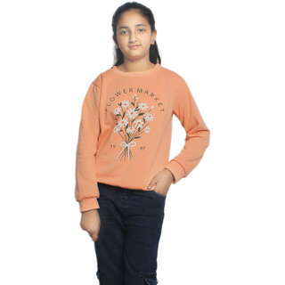                      Kid Kupboard Cotton Girls Sweatshirt, Orange, Full-Sleeves, Crew Neck, 8-9 Years KIDS5862                                              
