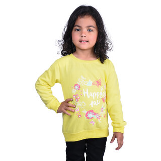                       Kid Kupboard Cotton Girls Sweatshirt, Light Yellow, Full-Sleeves, Crew Neck, 5-6 Years KIDS5863                                              