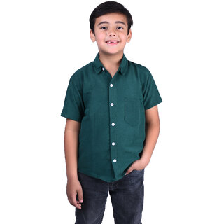                       Kid Kupboard Cotton Boys Shirt, Green, Half-Sleeves, Collared Neck, 7-8 Years KIDS5866                                              