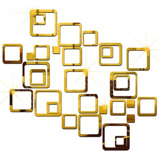                       Grahak Trend 30 Six Size Square Golden 3D Acrylic wall Sticker                                              