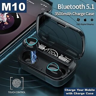                       M10 Tws Bluetooth Earbuds 001 Digital Indicator Tuch Buds For Boys/Girls Bluetooth Headset(Black, True Wireless)                                              