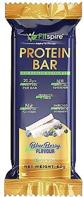 Fitspire Protein Bar - Blueberry Flavor, 60gm | with 20.5 gm Whey Blend Protein | protein bars for muscle gain, Hunger Satisfaction & Performance Boost with No Artificial Preservatives