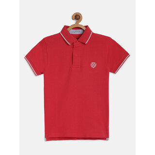                       Boys Red Organic Cotton Solid Polo Collar T-shirt                                              