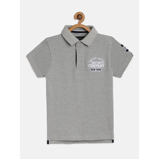                       Boys Grey Organic Cotton Solid Polo Collar T-shirt                                              