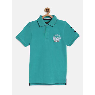                       Boys Turquoise Blue Organic Cotton Polo Collar T-shirt                                              