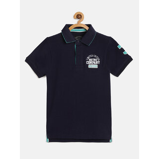                       Boys Navy Blue Organic Cotton Solid Polo Collar T-shirt                                              