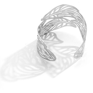 QUECY Metal Leafy Pattern Quirky Hand Cuff Adjustable Bracelet for Women - Silver Colour QUECY Metal Leafy Pattern Quirky Hand Cuff Adjustable Bracelet for Women - Silver Colour