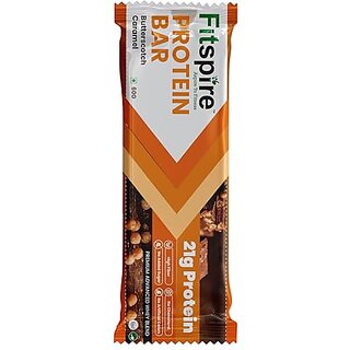                       Fitspire Protein Bar - Butter scotch Caramel, 60gm | with 20.5 gm Whey Blend Protein | protein bars for muscle gain, Hunger Satisfaction & Performance Boost with No Artificial Preservatives                                              