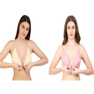 Zourt Poly Cotton B Cup Front Open Bra Set of 2 Skin Light Pink
