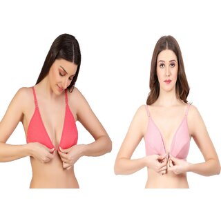                       Zourt Poly Cotton B Cup Front Open Bra Set of 2 Gajri Light Pink                                              