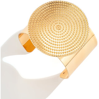                       QUECY Metal Hand Cuff Bracelet for Women - Golden Colour                                              