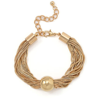                       QUECY Metal Multi Strings Layered Bracelet for Women - Golden Colour                                              