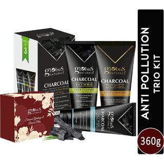                       Globus Naturals Charcoal Trio Kit 300 gm with Chocolate Box                                              