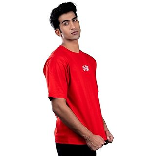 Modern Men JAGTEREHO Men's Oversized Round Neck Half Sleeve Cotton T-Shirt Red 2025 at ShopCircu