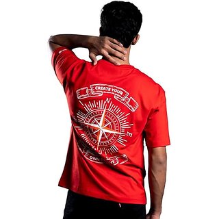 Modern Men JAGTEREHO Men's Oversized Round Neck Half Sleeve Cotton T-Shirt Red 2025 at ShopCircu