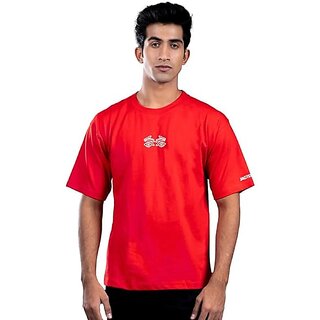 Modern Men JAGTEREHO Men's Oversized Round Neck Half Sleeve Cotton T-Shirt Red 2025 at ShopCircu