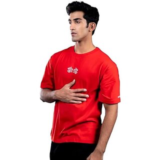 Modern Men JAGTEREHO Men's Oversized Round Neck Half Sleeve Cotton T-Shirt Red 2025 at ShopCircu