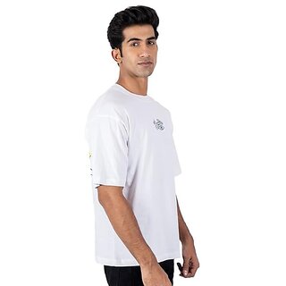 Trendy Men JAGTEREHO Men's Oversized Round Neck Half Sleeve Cotton T-Shirt White 2025 at ShopCir