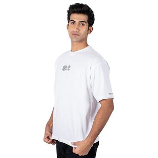 Trendy Men JAGTEREHO Men's Oversized Round Neck Half Sleeve Cotton T-Shirt White 2025 at ShopCir