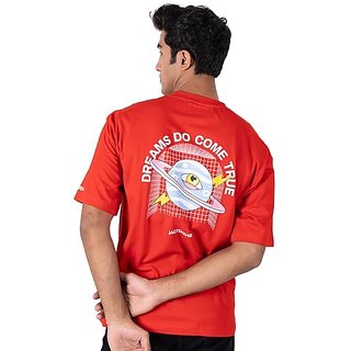                       JAGTEREHO Men's Oversized Round Neck Half Sleeve Cotton T-Shirt Red                                              