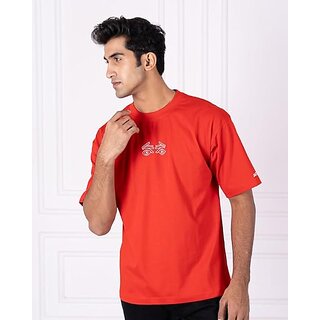 Premium Men JAGTEREHO Men's Oversized Round Neck Half Sleeve Cotton T-Shirt Red 2025 at ShopCirc