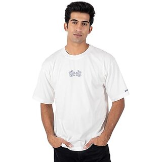                       JAGTEREHO Men's Oversized Round Neck Half Sleeve Cotton T-Shirt White                                              