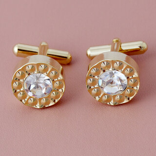                       Lucky Jewellery Unique White Color Golden Plated Formal Wedding Shirt, Suit, Blazer Cufflinks Pair Set for Men                                              