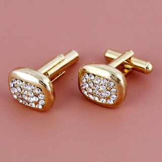                       Lucky Jewellery Unique White Color Golden Plated Formal Wedding Shirt, Suit, Blazer Cufflinks Pair Set for Men                                              
