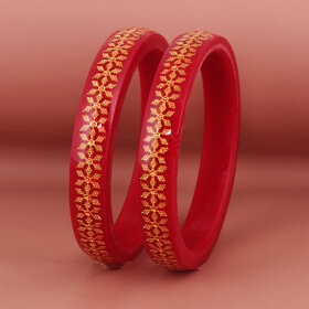 Lucky Jewellery Designer pair of Sankha  bengali pola Reddish maroon color Traditional Ethinic Bangles set