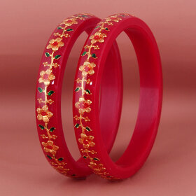 Lucky Jewellery Designer pair of Sankha  bengali pola Reddish maroon color Traditional Ethinic Bangles set