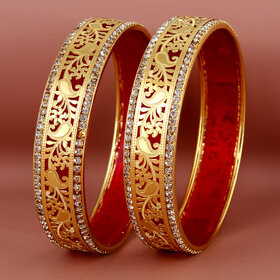 Lucky Jewellery 18K Gold Plated Designer Reddish maroon color Traditional Ethinic Bangles set For Women