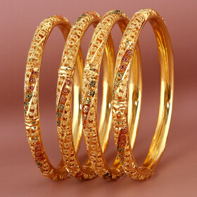 Lucky Jewellery 18K Gold Plated Designer Gold color Traditional Ethinic Bangles set For Women