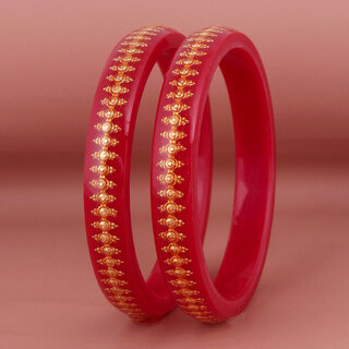                       Lucky Jewellery Designer pair of Sankha  bengali pola Reddish maroon color Traditional Ethinic Bangles set                                              