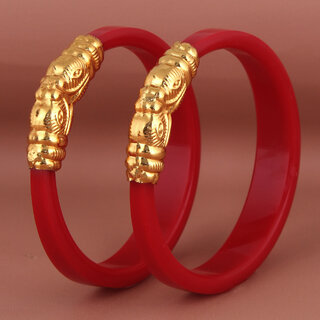                       Lucky Jewellery Designer pair of Sankha  bengali pola Reddish maroon color Traditional Ethinic Bangles set                                              