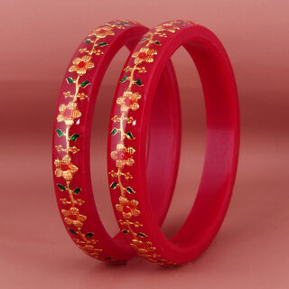                       Lucky Jewellery Designer pair of Sankha  bengali pola Reddish maroon color Traditional Ethinic Bangles set                                              