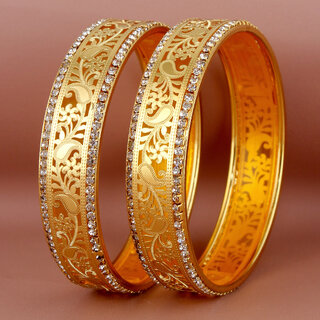                       Lucky Jewellery Designer pair of Sankhapola and bengali pola Gold color Traditional Ethinic Bangles set For Women                                              